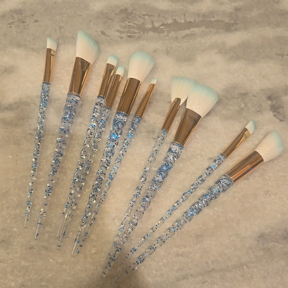 Sparkling Makeup Brush Set with Blue Handles